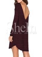 Shein Burgundy Long Sleeve V Back Dress