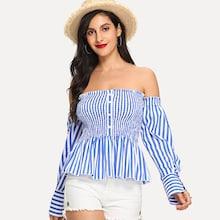 Shein Striped Off The Shoulder Ruffle Hem Blouse