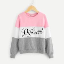 Shein Girls Cut And Sew Letter Print Sweatshirt