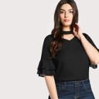 Shein Plus Choker Neck Flounce Sleeve Solid Top