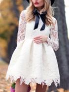 Shein White Crew Neck Lace Crochet Dress