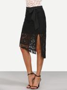 Shein Black Self Tie Lace Overlay Asymmetric Skirt