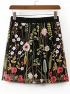 Shein Elastic Waist Embroidery Mesh Skirt