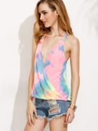 Shein Multicolor Print Deep V Neck Cami Top