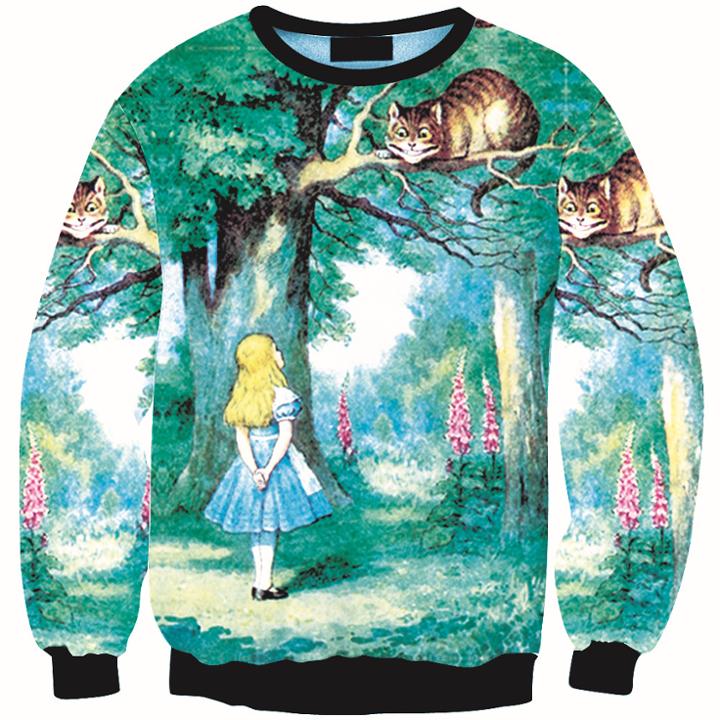 Shein 3d Digital Printing Cat And The Little Girl Hedging Sweatshirts