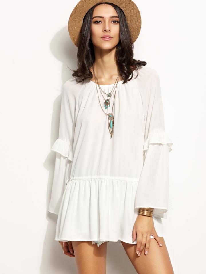 Shein White Ruffle Bell Sleeve Peplum Top