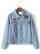 Shein Single Breasted Patch Detail Denim Jacket