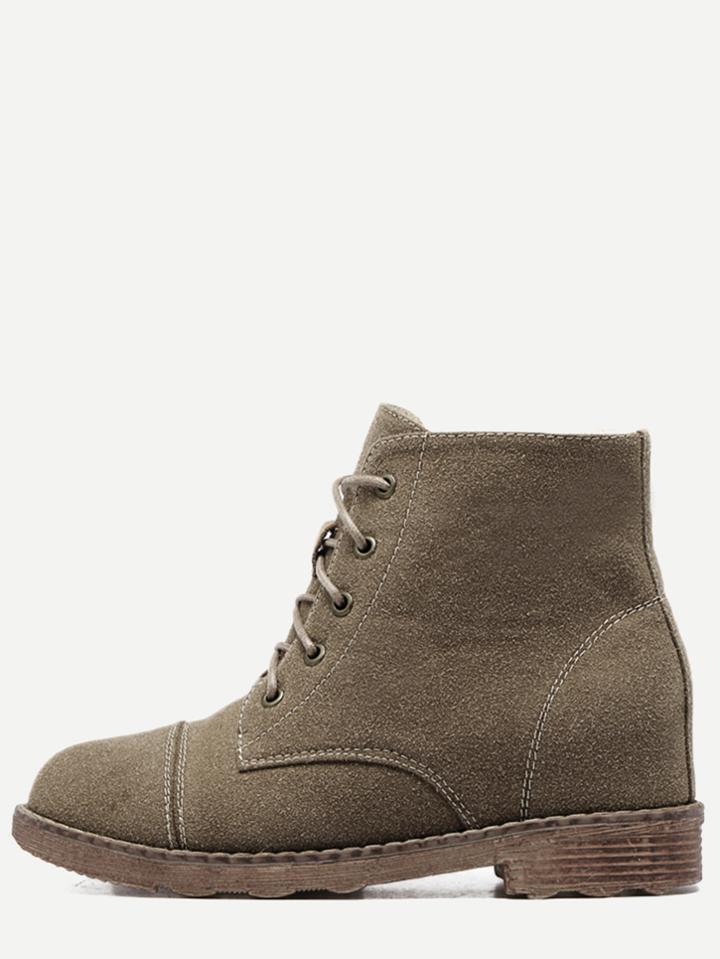 Shein Coffee Nubuck Leather Cap Toe Hidden Heel Booties