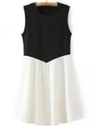 Shein Black White Sleeveless Zipper Back Skater Dress