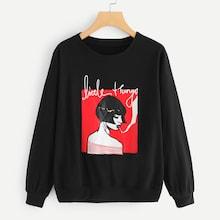 Shein Letter And Figure Print Sweatshirt