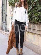 Shein Beige Cold Shoulder Embroidered Blouse
