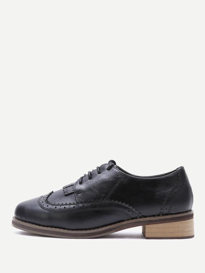 Shein Black Lace Up Pu Flat Shoes