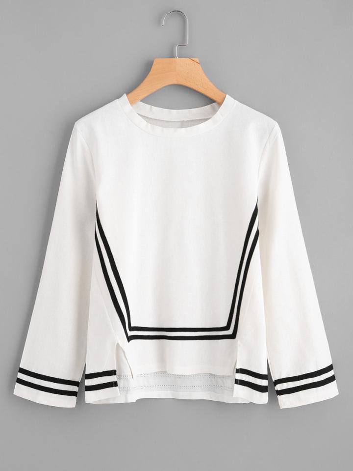 Shein Cut Out Hem Contrast Stripe Blouse