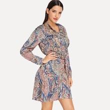 Shein Waist Belted Ornate Print Dress