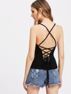 Shein Lace Up Back Ribbed Knit Slim Fit Cami Top