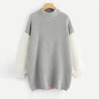 Shein Drop Shoulder Color Block Longline Sweater