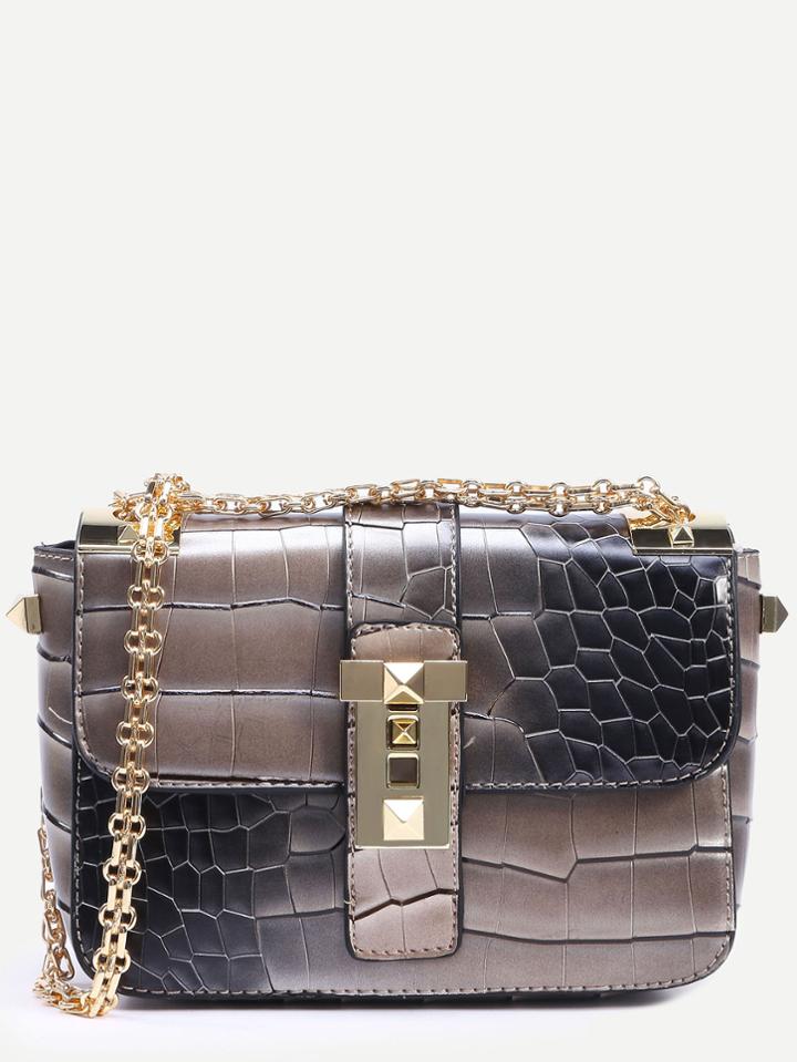 Shein Grey Crocodile Embossed Strap Front Flap Bag