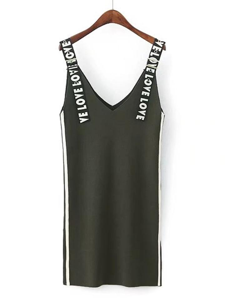 Shein Slogan Strap Knit Dungaree Dress