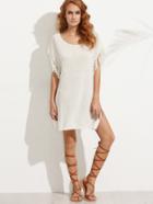 Shein Beige Fringe Trim Knitted Split Dress