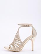 Shein Gold Glitter Caged Ankle Strap Pumps