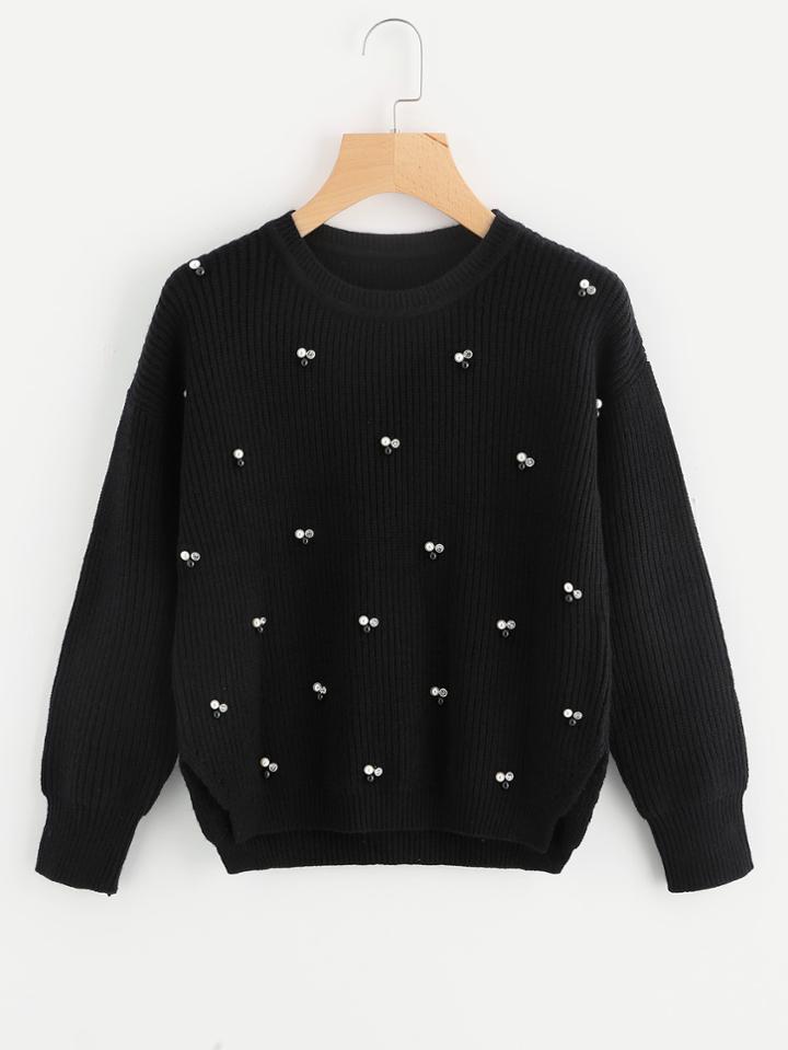 Shein Pearl And Rhinestone Detail Stepped Jumper