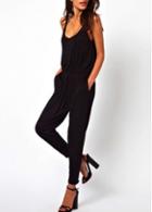 Rosewe Pockets Design Black Strappy Harlan Jumpsuit