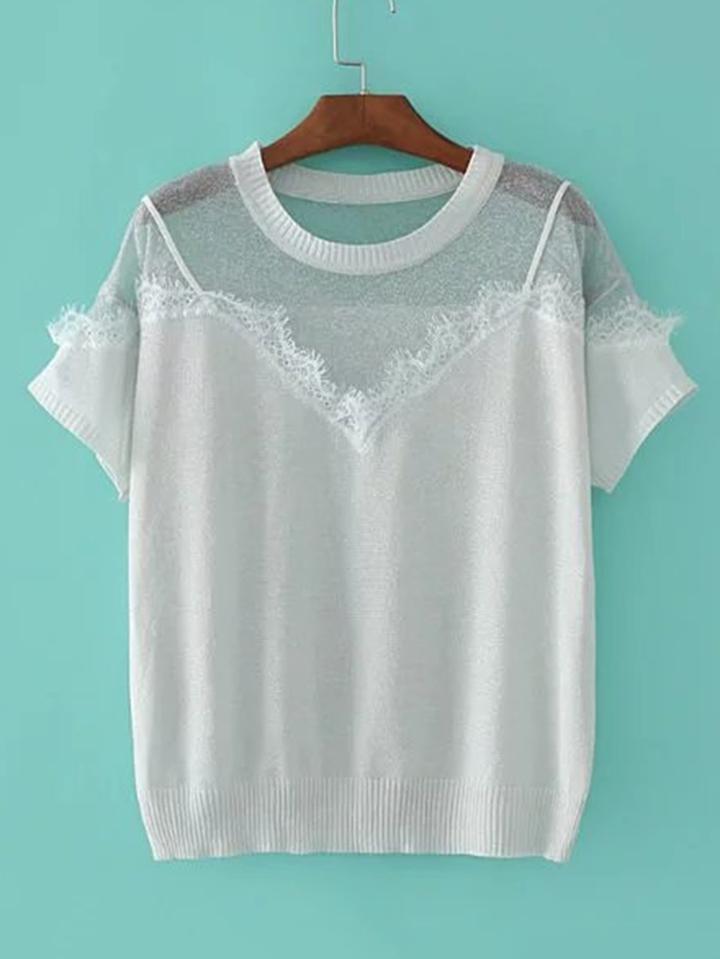 Shein Contrast Lace 2 In 1 Knitwear