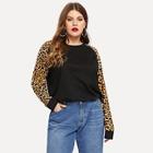 Shein Plus Leopard Raglan Sleeve T-shirt