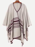 Shein Apricot Contrast Trim Striped Pattern Poncho Cardigan