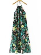 Shein Multicolor Flowers Print Backless Halter Maxi Dress
