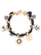 Shein Navy Braided Multi Pendant Charm Bracelet