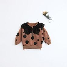 Shein Girls Contrast Lace Polka Dot Sweatshirt