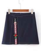 Shein Zipper Back A Line Denim Skirt With Keychain Detail