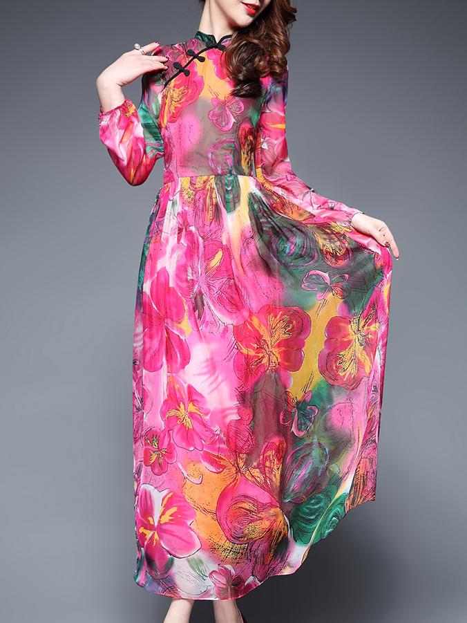 Shein Red Collar Floral Maxi Dress