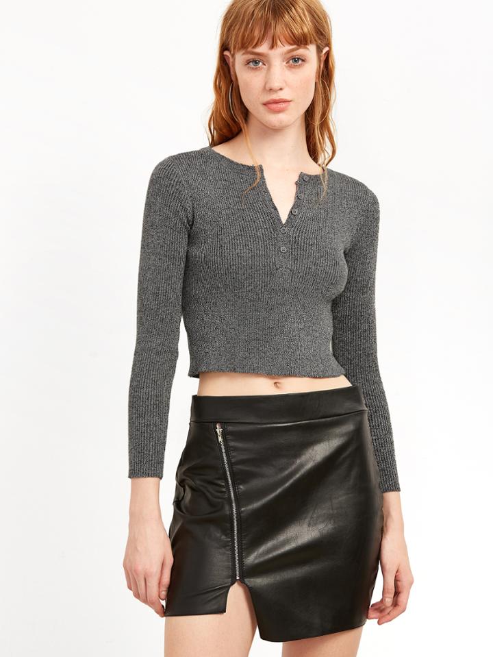 Shein Grey Crop Knitwear With Buttons