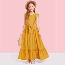 Shein Girls Zip Back Ruffle Hem Dress