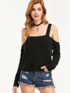 Shein Sleeved Cold Shoulder Knitted Top Black