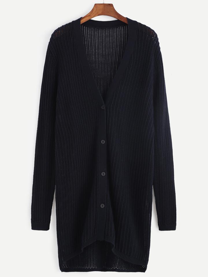 Shein Navy Button Up Longline Cardigan