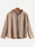 Shein Khaki Hooded Drop Shoulder T-shirt