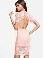 Shein Pink Open Back Lace Overlay Sheath Dress