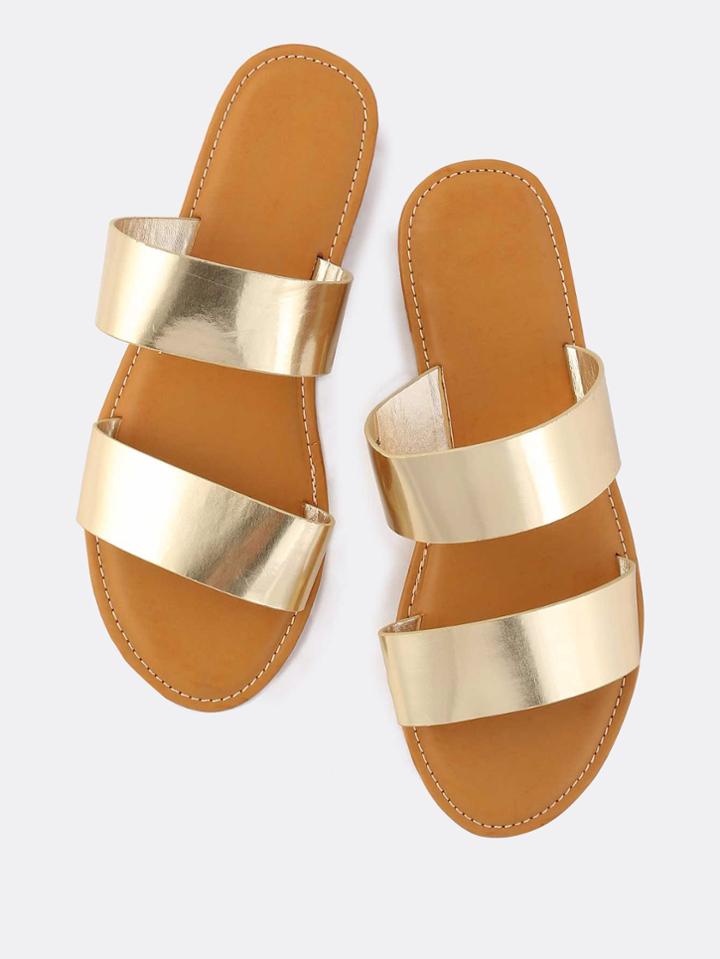 Shein Metallic Duo Strap Sandals Gold