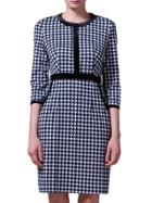 Shein Navy Contrast Velvet Houndstooth Pockets Sheath Dress