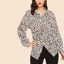 Shein Leopard Twist Front Blouse