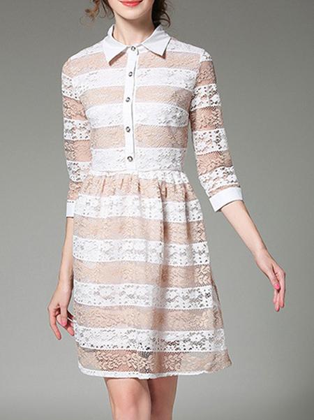 Shein Color Block Sheer A-line Lace Dress