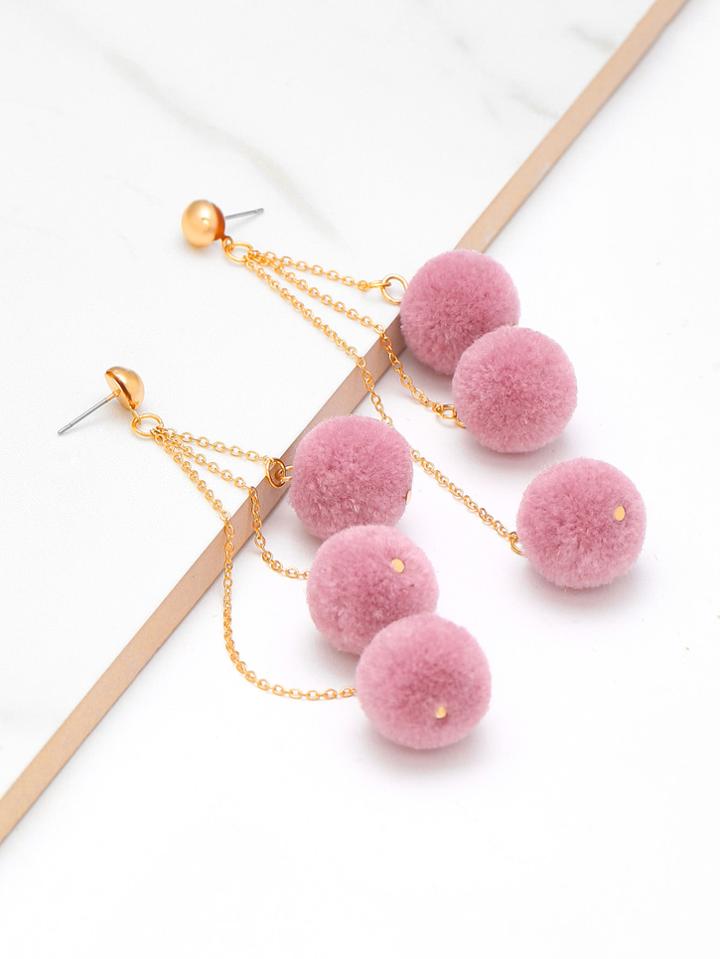 Shein Pom Pom Chain Drop Earrings