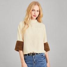 Shein Zip Back Pleated Cuff Top