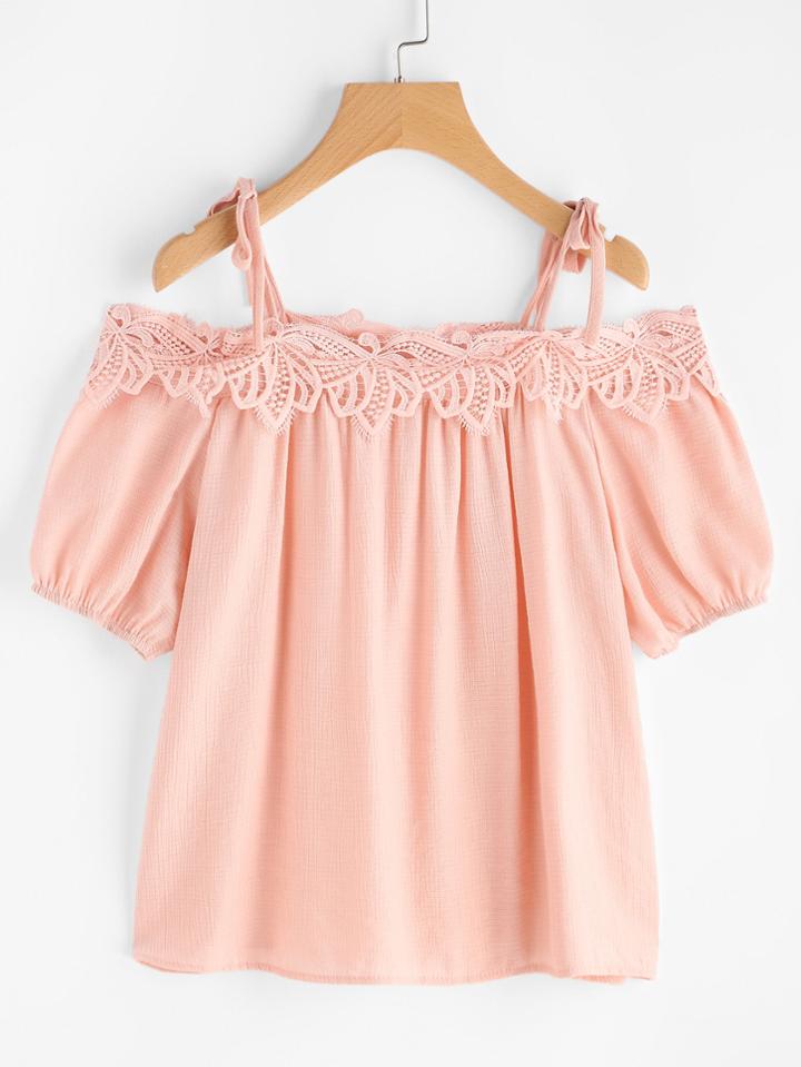 Shein Hollow Out Crochet Lace Trim Tie-strap Top