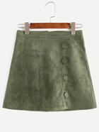 Shein Army Green Suede Buttons Skirt