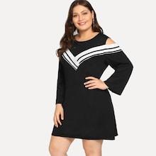 Shein Plus Cold Shoulder Striped Dress