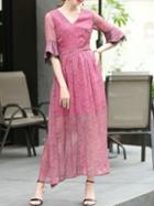 Shein V Neck Bell Sleeve Pleated Dress